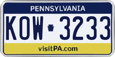 PA license plate KOW3233