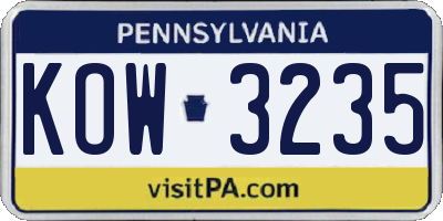 PA license plate KOW3235