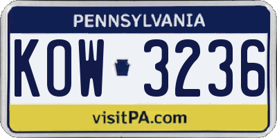 PA license plate KOW3236