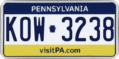 PA license plate KOW3238