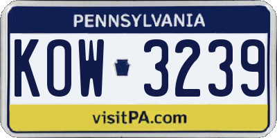 PA license plate KOW3239