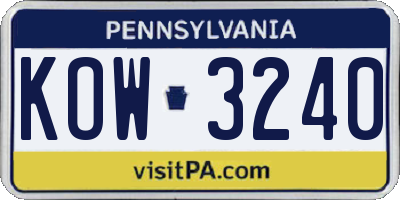 PA license plate KOW3240