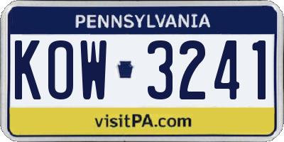 PA license plate KOW3241