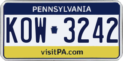 PA license plate KOW3242