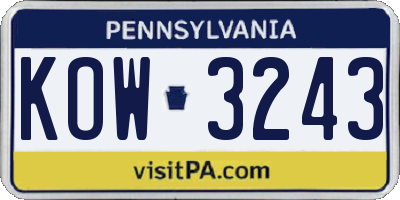 PA license plate KOW3243