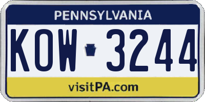 PA license plate KOW3244