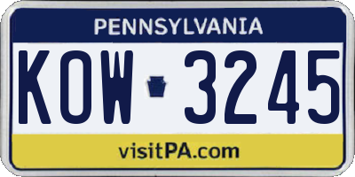 PA license plate KOW3245