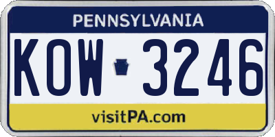 PA license plate KOW3246