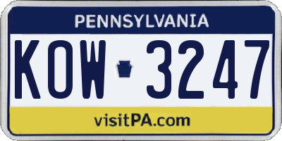 PA license plate KOW3247
