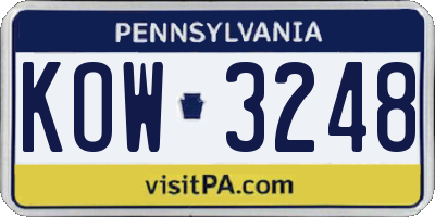 PA license plate KOW3248
