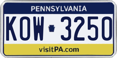PA license plate KOW3250