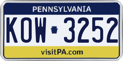 PA license plate KOW3252