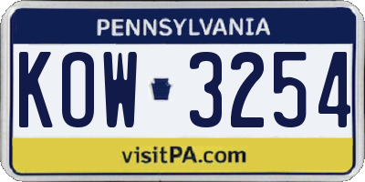 PA license plate KOW3254