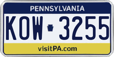 PA license plate KOW3255