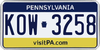 PA license plate KOW3258