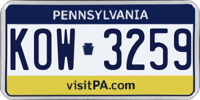PA license plate KOW3259