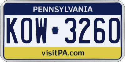 PA license plate KOW3260