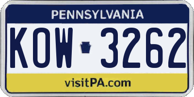 PA license plate KOW3262