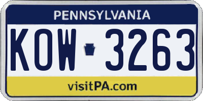 PA license plate KOW3263