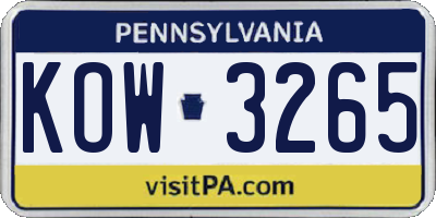 PA license plate KOW3265