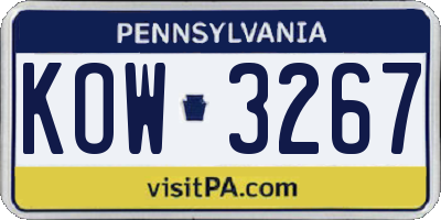 PA license plate KOW3267
