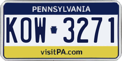 PA license plate KOW3271