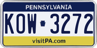 PA license plate KOW3272
