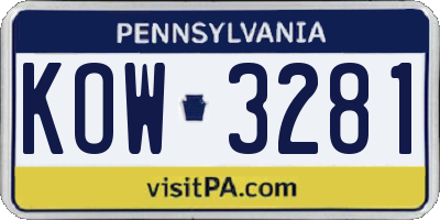 PA license plate KOW3281