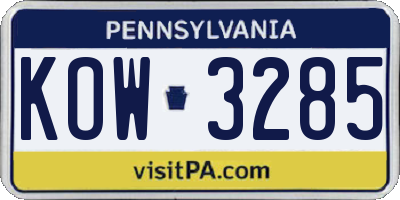 PA license plate KOW3285