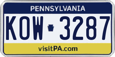 PA license plate KOW3287