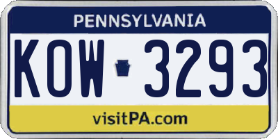 PA license plate KOW3293