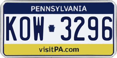 PA license plate KOW3296