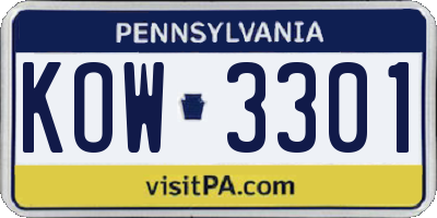 PA license plate KOW3301