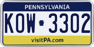 PA license plate KOW3302