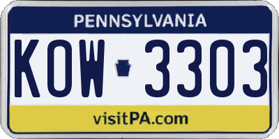 PA license plate KOW3303