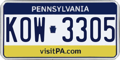 PA license plate KOW3305