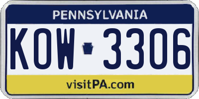 PA license plate KOW3306