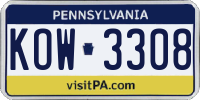 PA license plate KOW3308