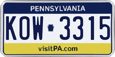 PA license plate KOW3315