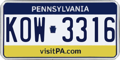 PA license plate KOW3316