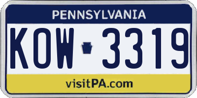 PA license plate KOW3319