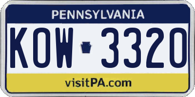 PA license plate KOW3320
