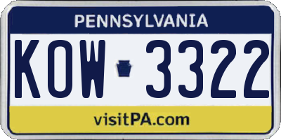 PA license plate KOW3322