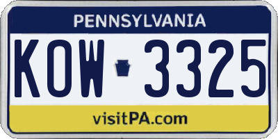 PA license plate KOW3325