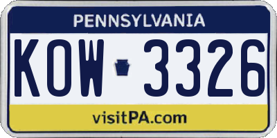 PA license plate KOW3326