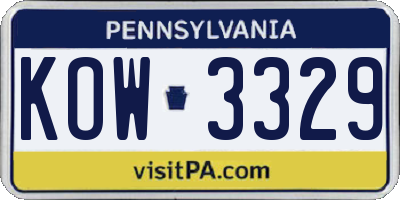 PA license plate KOW3329