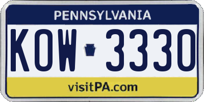 PA license plate KOW3330