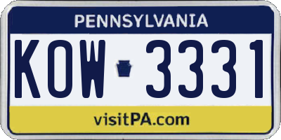 PA license plate KOW3331