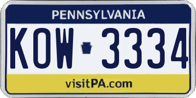 PA license plate KOW3334