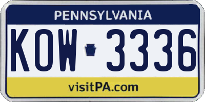 PA license plate KOW3336